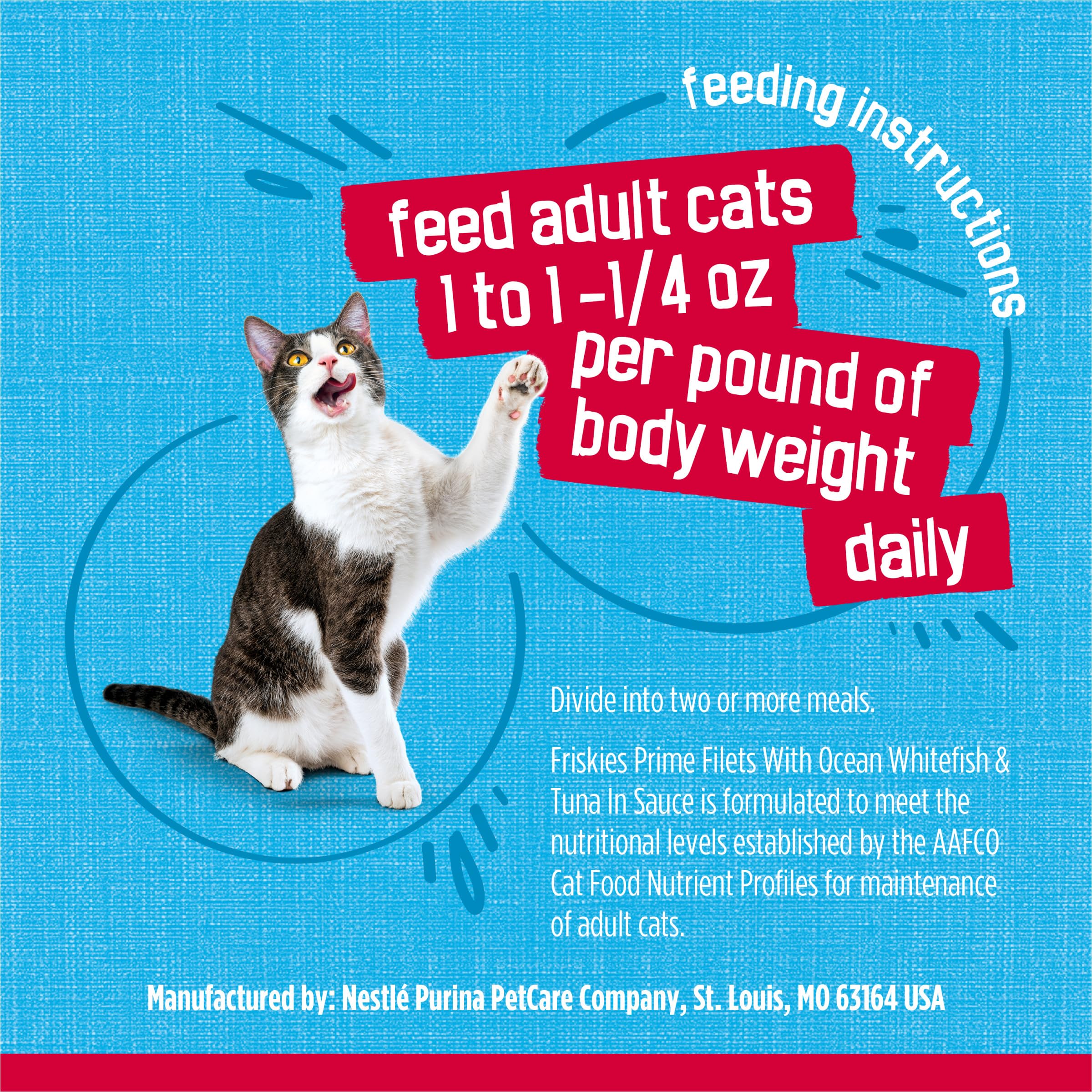 Friskies lot de 24 boîtes indiquant l'achat économique pour foyers
