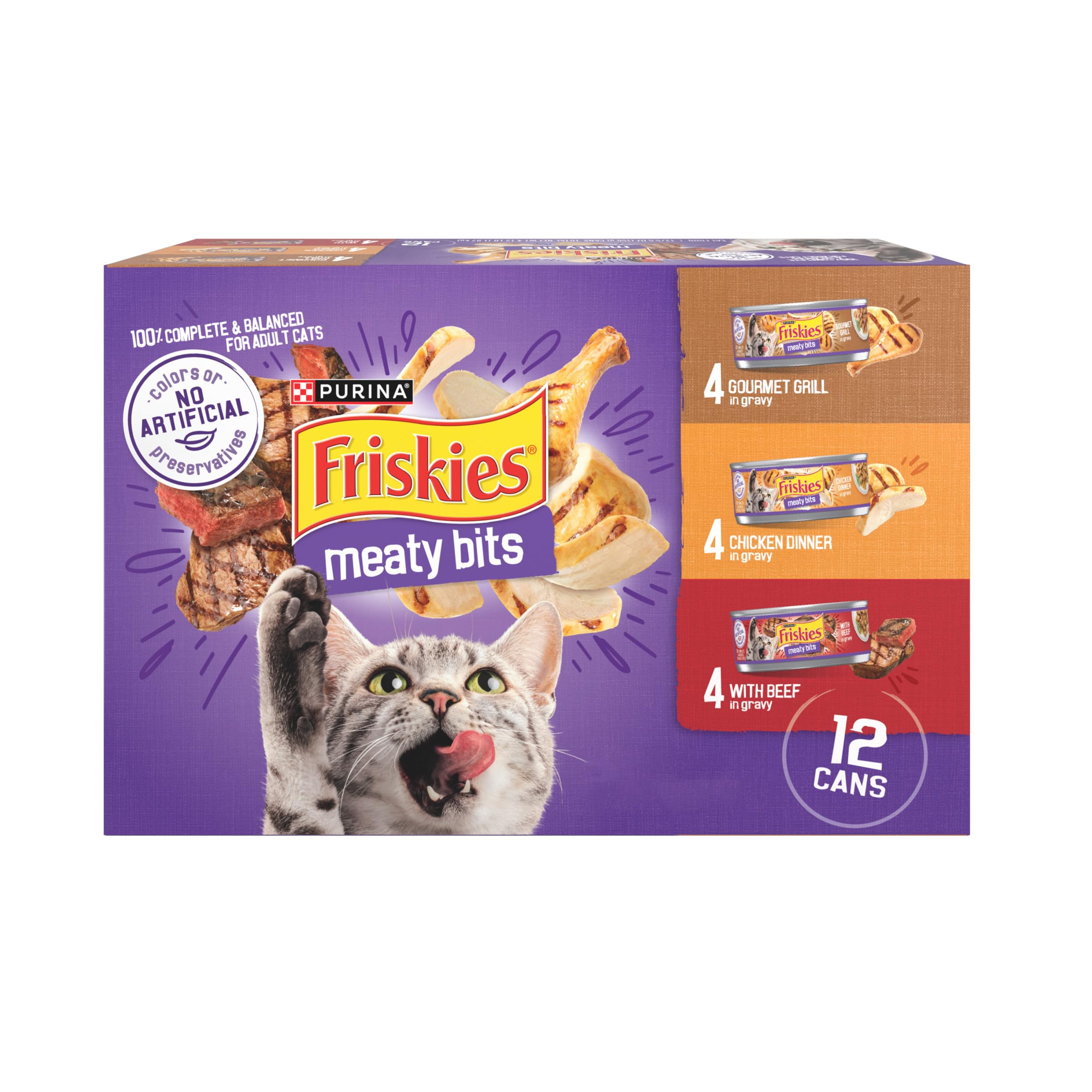 Friskies image avant boîte montrant le design attractif et l'info produit