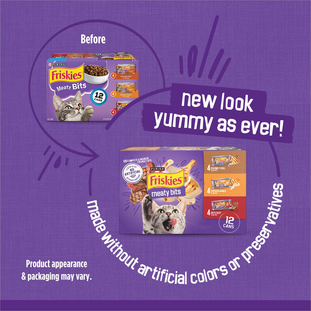 Friskies étiquette lisible présentant ingrédients et bénéfices nutritionnels