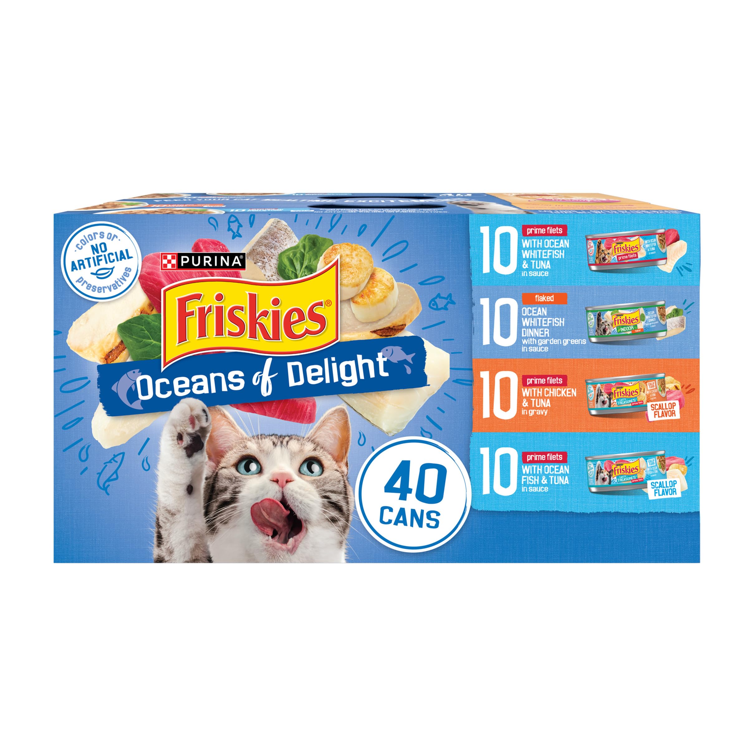Friskies emballage avant montrant assortiment et quantité pour choix facile