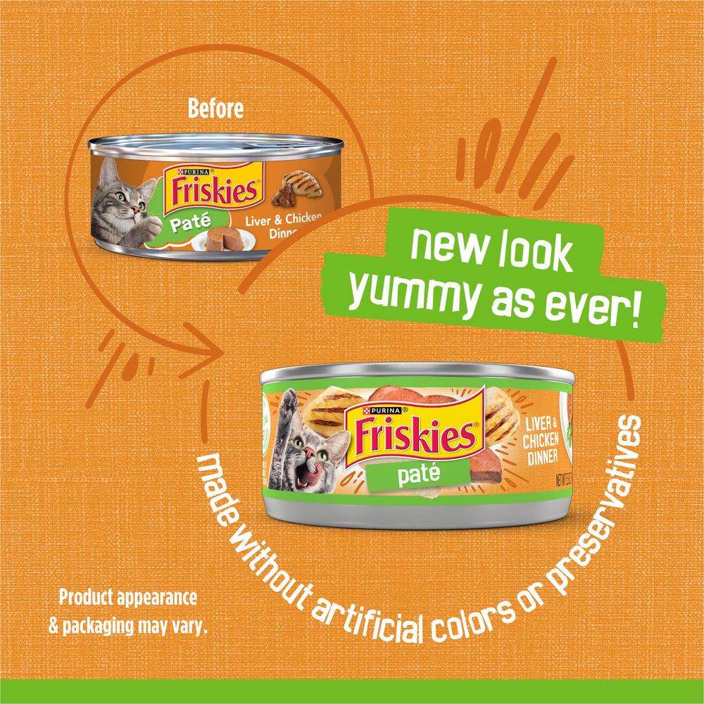 Purina Friskies côté de la boîte avec liste d'ingrédients visible, rassure sur la composition