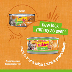 Purina Friskies côté de la boîte avec liste d'ingrédients visible, rassure sur la composition