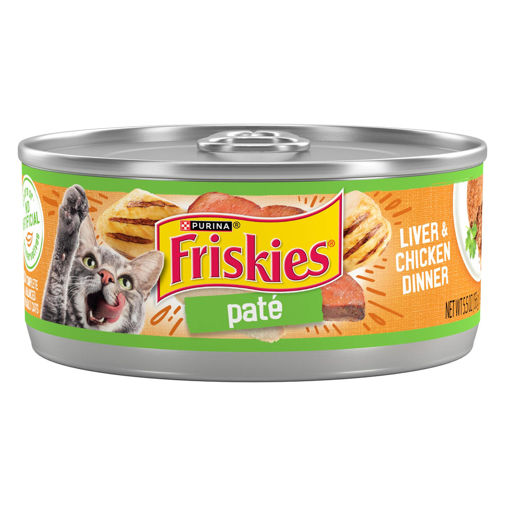 Purina Friskies boîte devant montrant l'étiquette et la saveur, appétence garantie