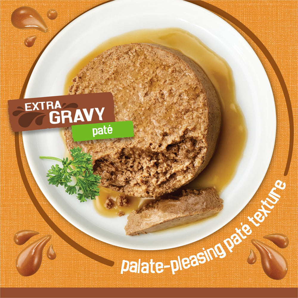 Friskies pâté gros plan montrant la texture lisse et appétente