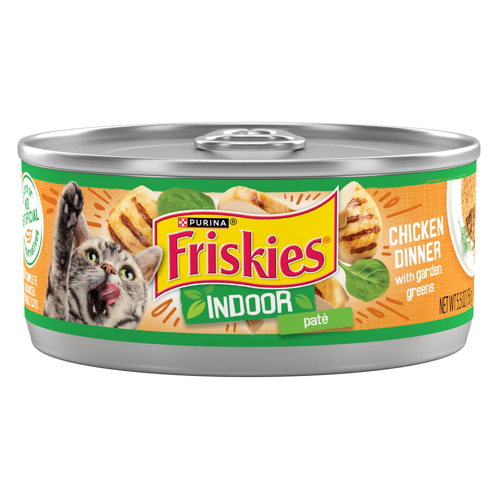 Friskies boîte devant montrant l'étiquette claire et l'appétence