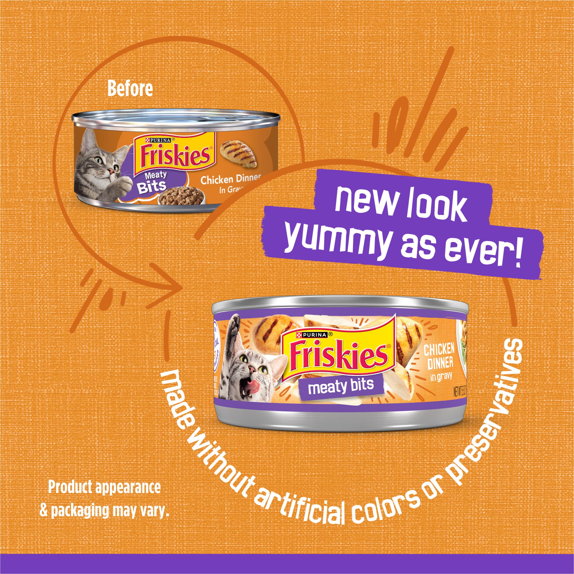 Friskies gros plan sur morceaux de poulet offrant une texture appétissante