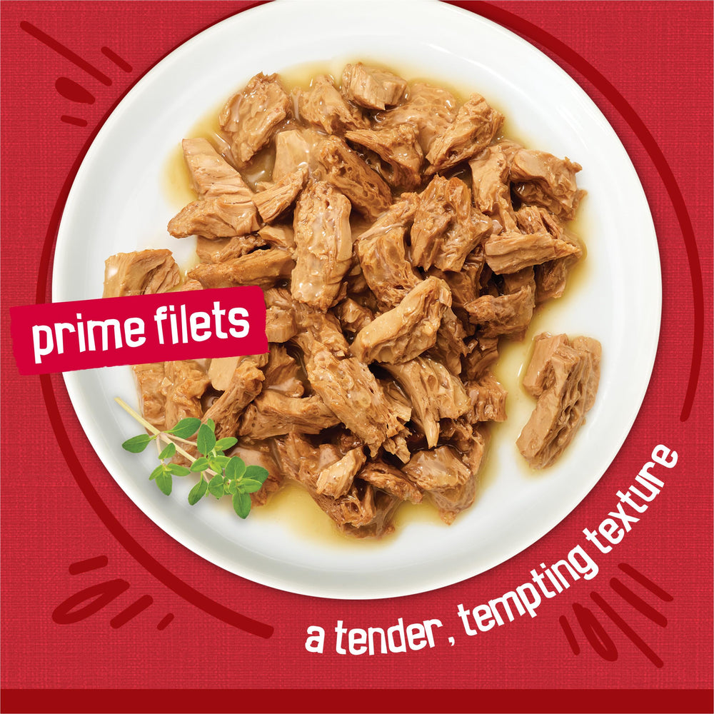 Friskies texture de la sauce soulignant hydratation et goût