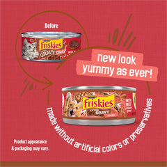 Friskies Purina conserve ouverte révélant morceaux de bœuf et grande quantité de sauce appétissante
