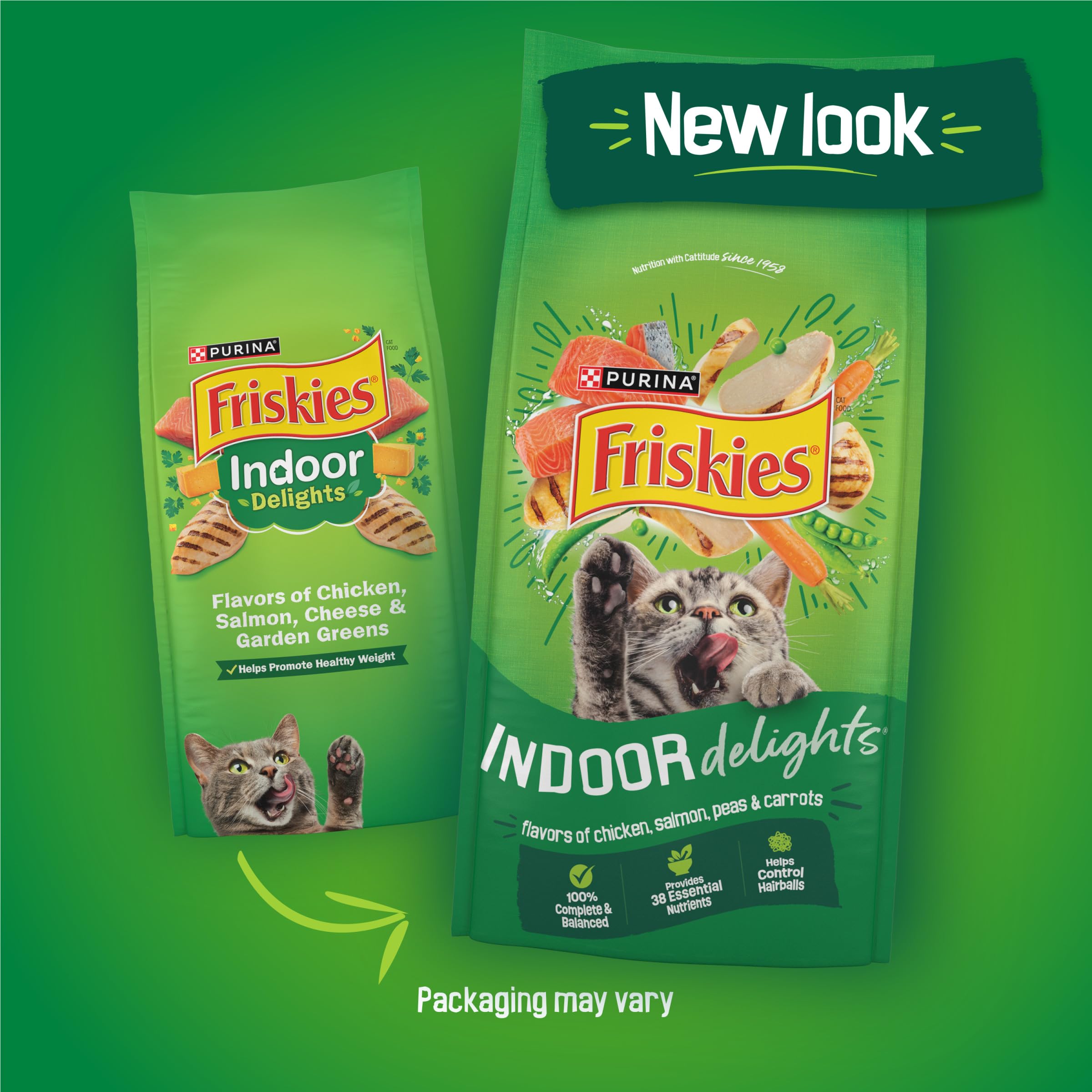 Friskies Purina gros plan croquettes montrant variété et texture bénéfique