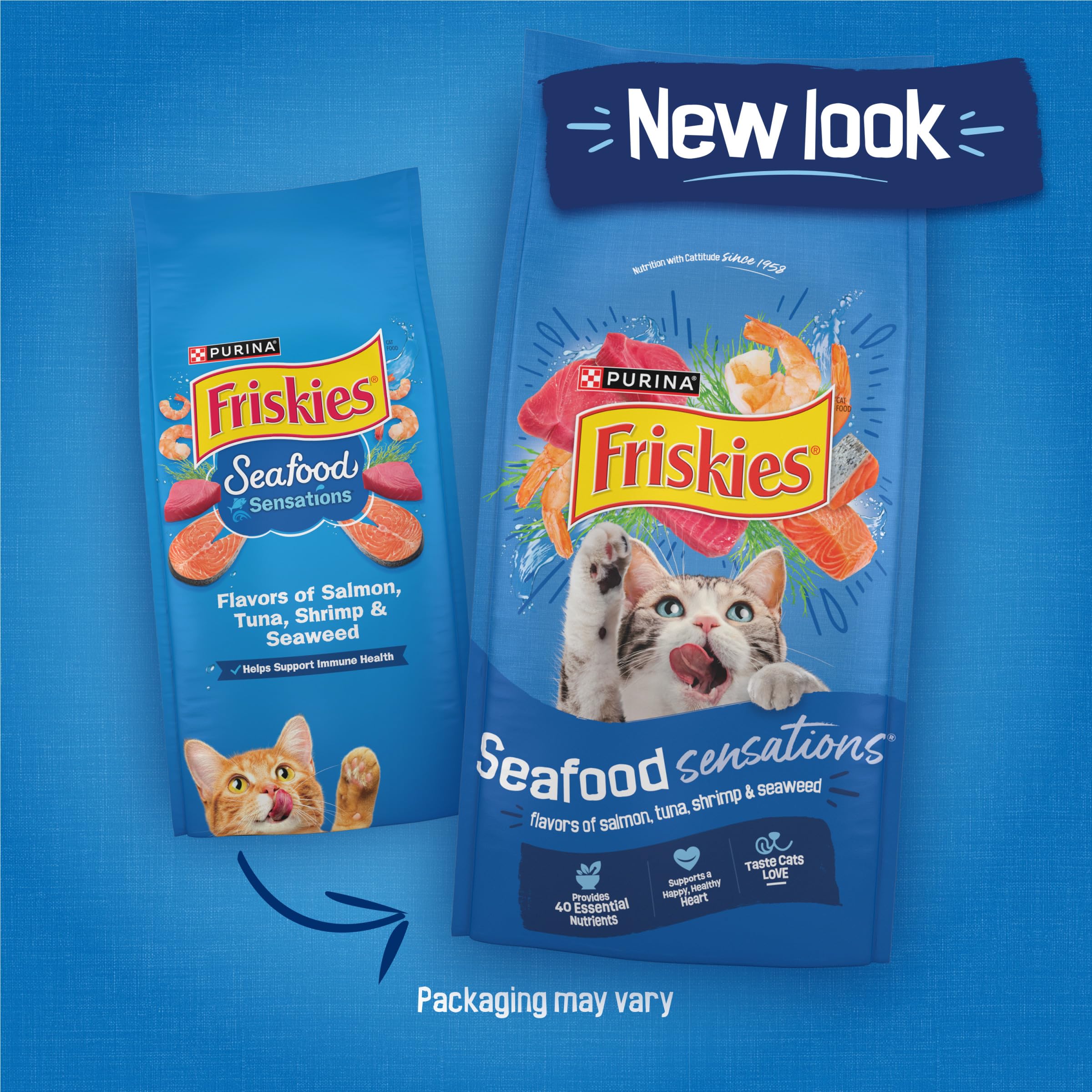 Friskies Purina gros plan croquettes montrant texture savoureuse