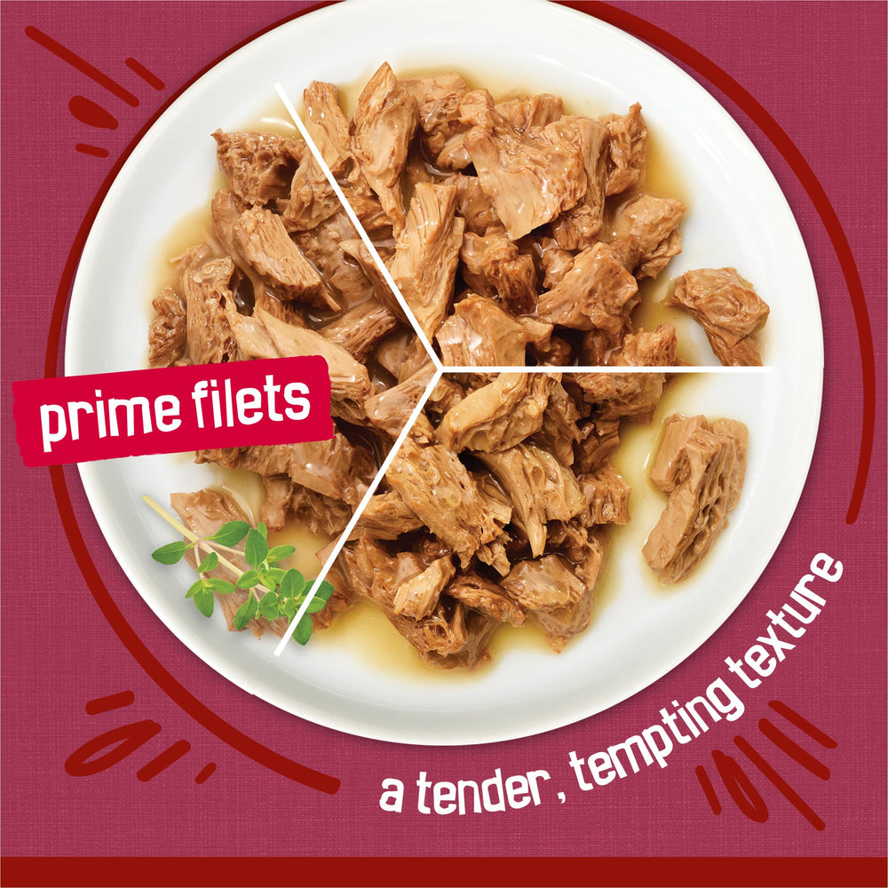 Purina Friskies gros plan sur la texture tendre bénéfique à l'appétit