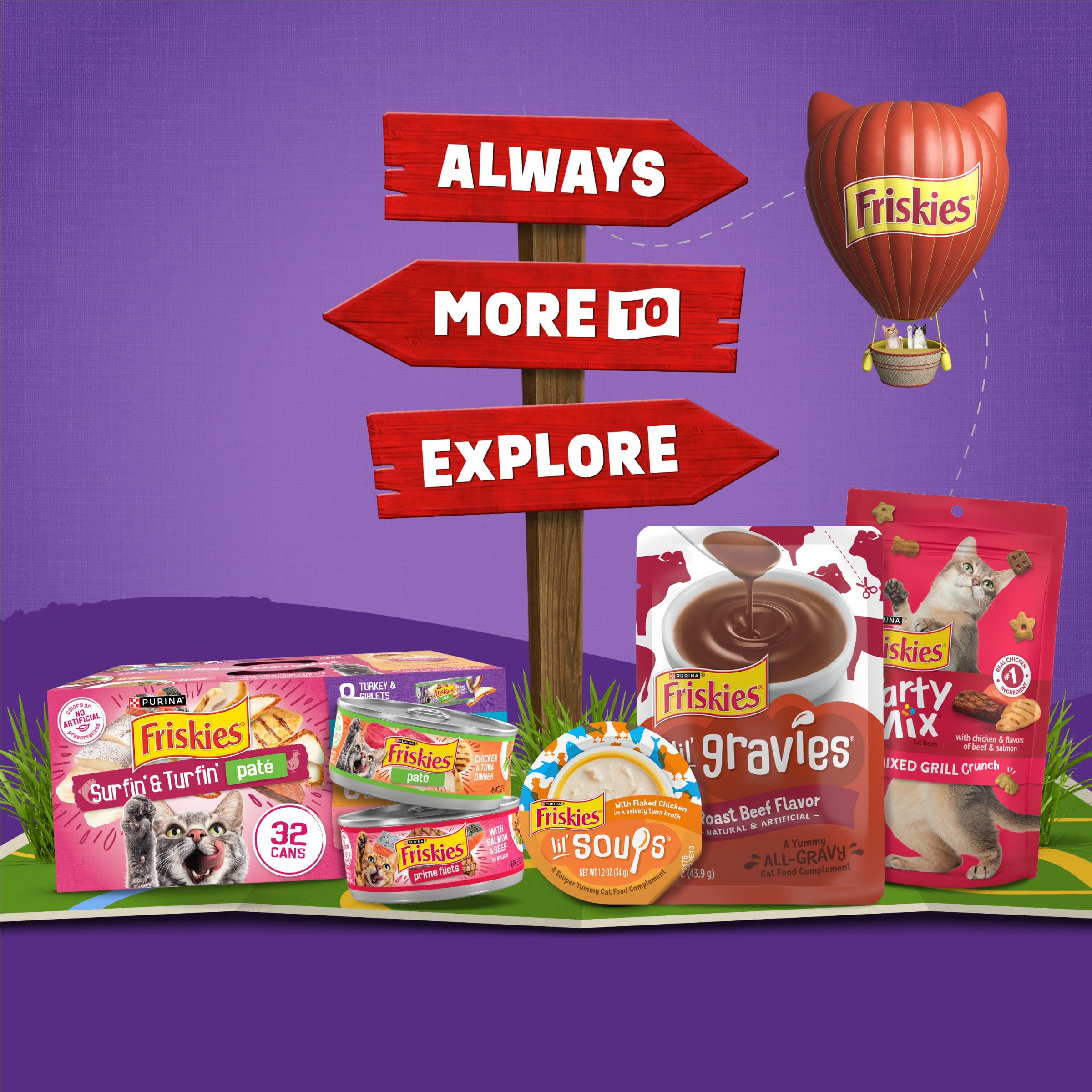 Friskies Purina illustration des ingrédients principaux pour visualiser les saveurs marines et carnées