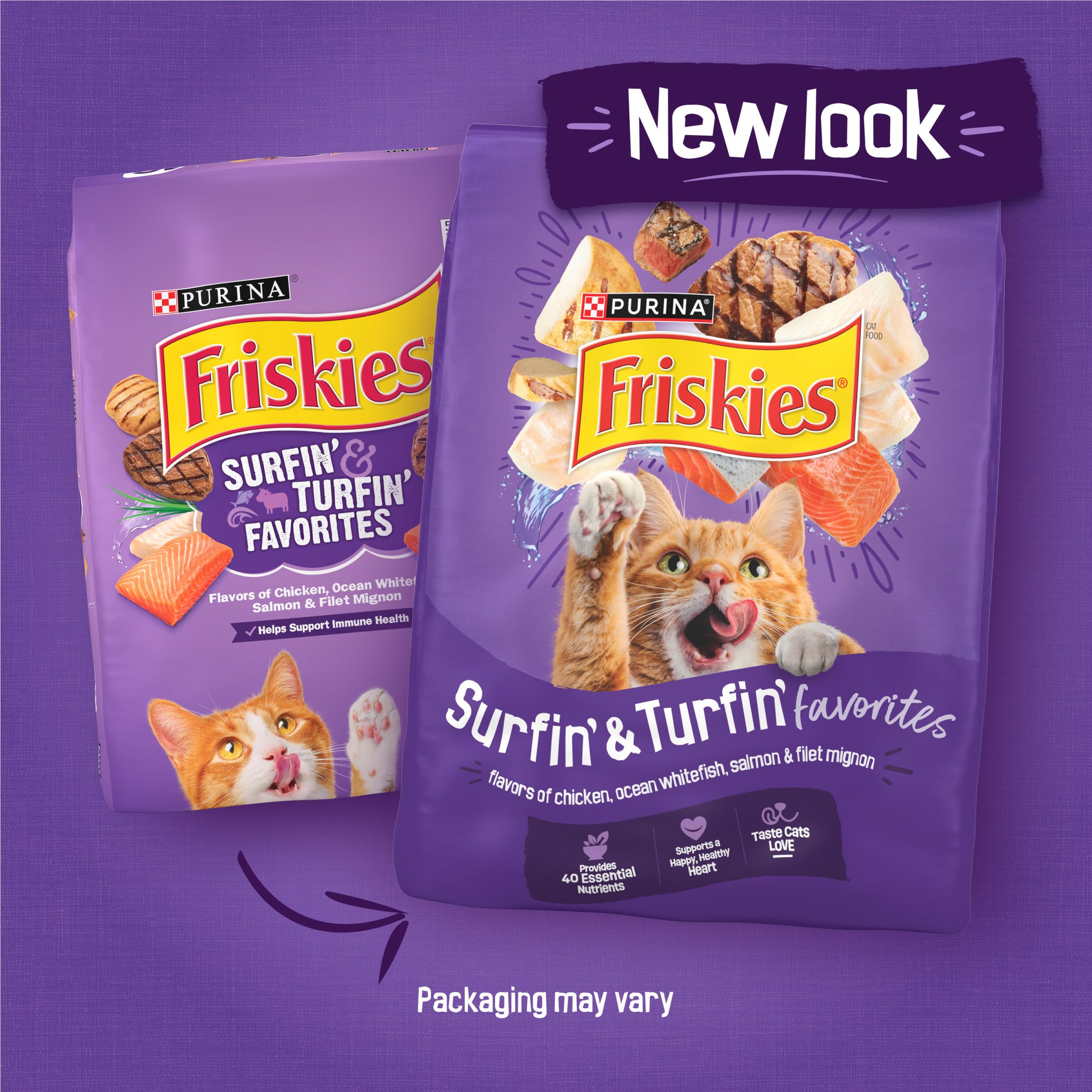 Friskies Purina gros plan sur la forme et la texture des croquettes pour stimuler la mastication