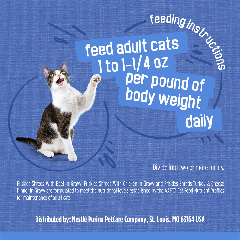Friskies Purina Shreds cuillère servant la sauce facilitant le service