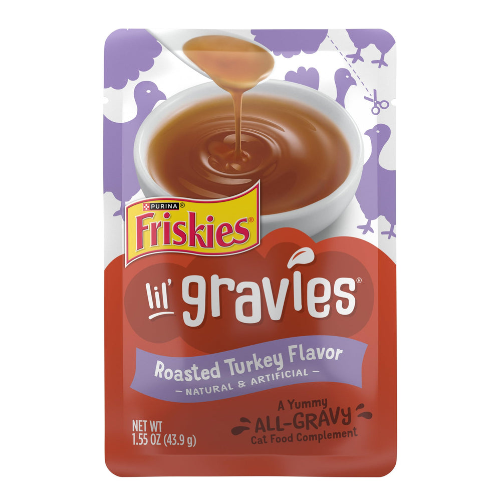 Friskies sachet avant gros plan montrant bouchée appétissante et praticité