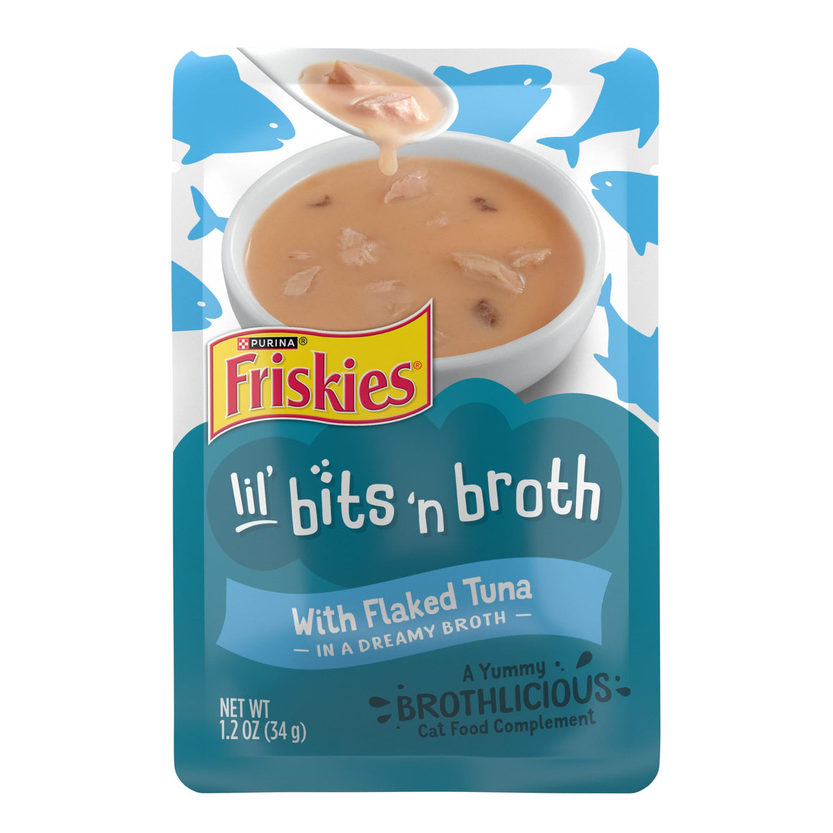 Friskies sachet devant montrant le design et l’usage rapide