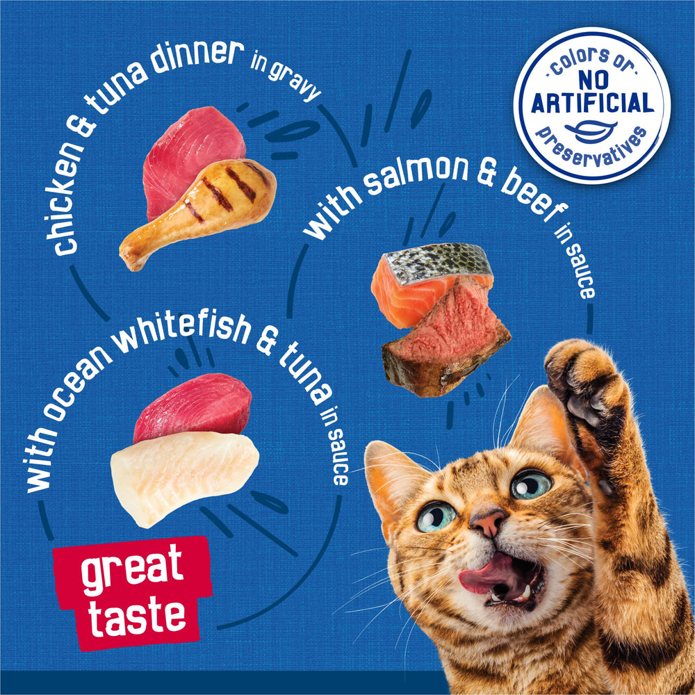 Friskies service dans une gamelle soulignant hydratation et goût
