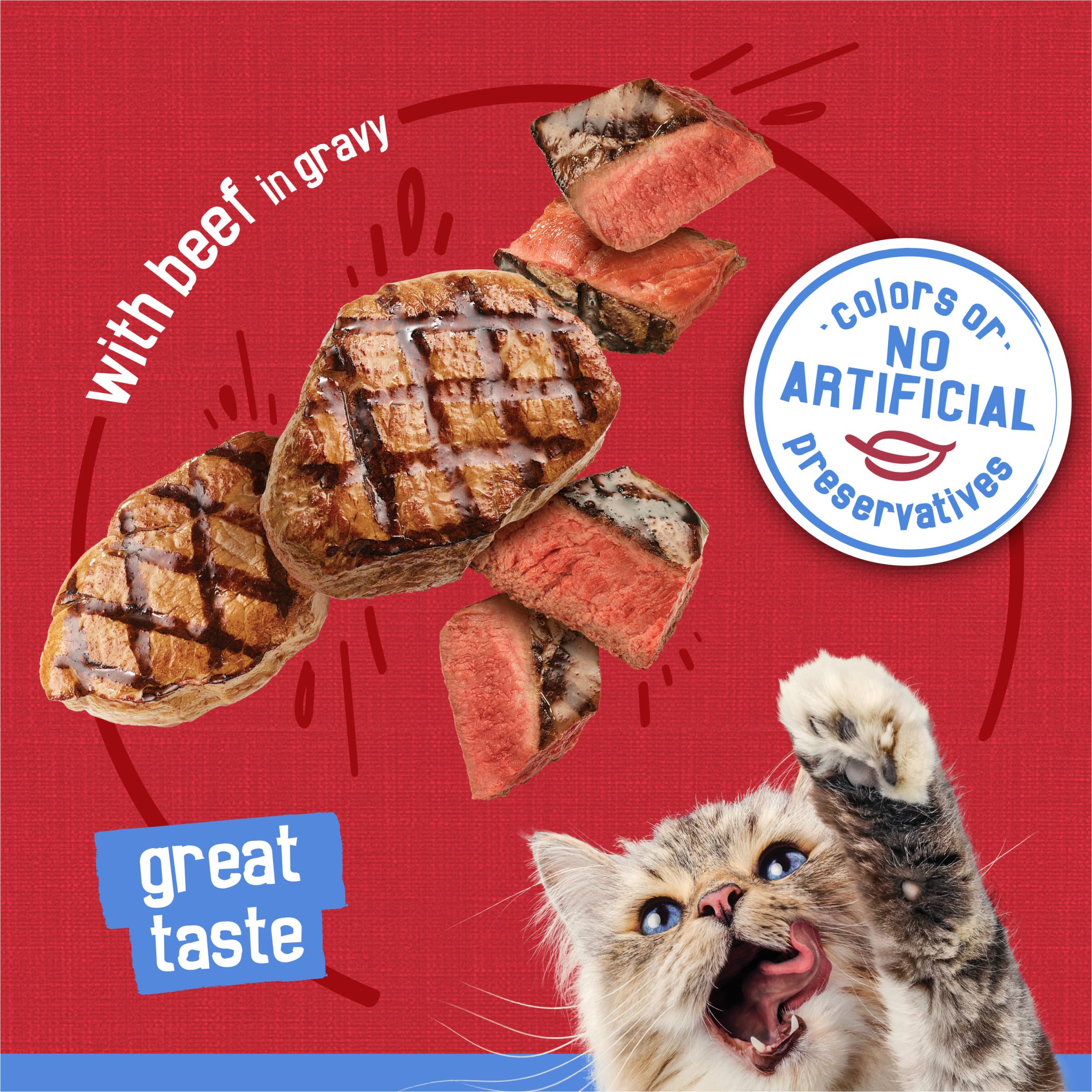 Friskies Shreds au bœuf mélangé avec croquettes, ajoute hydratation et variété