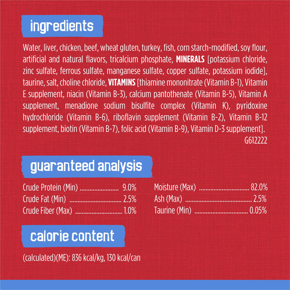 Friskies Shreds au bœuf étiquette et ingrédients lisibles, transparence produit Purina