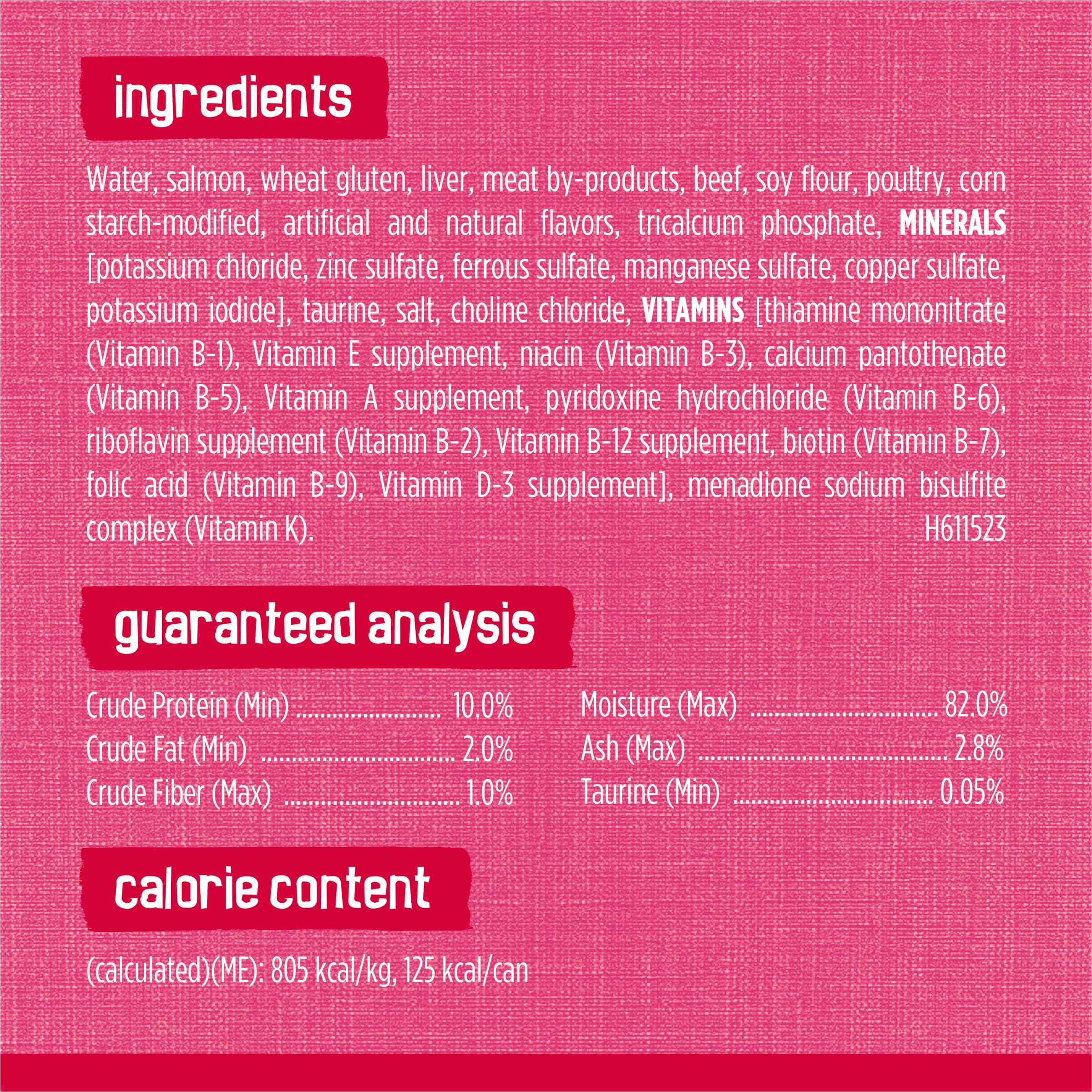 Friskies zoom étiquette nutritionnelle indiquant vitamines et minéraux
