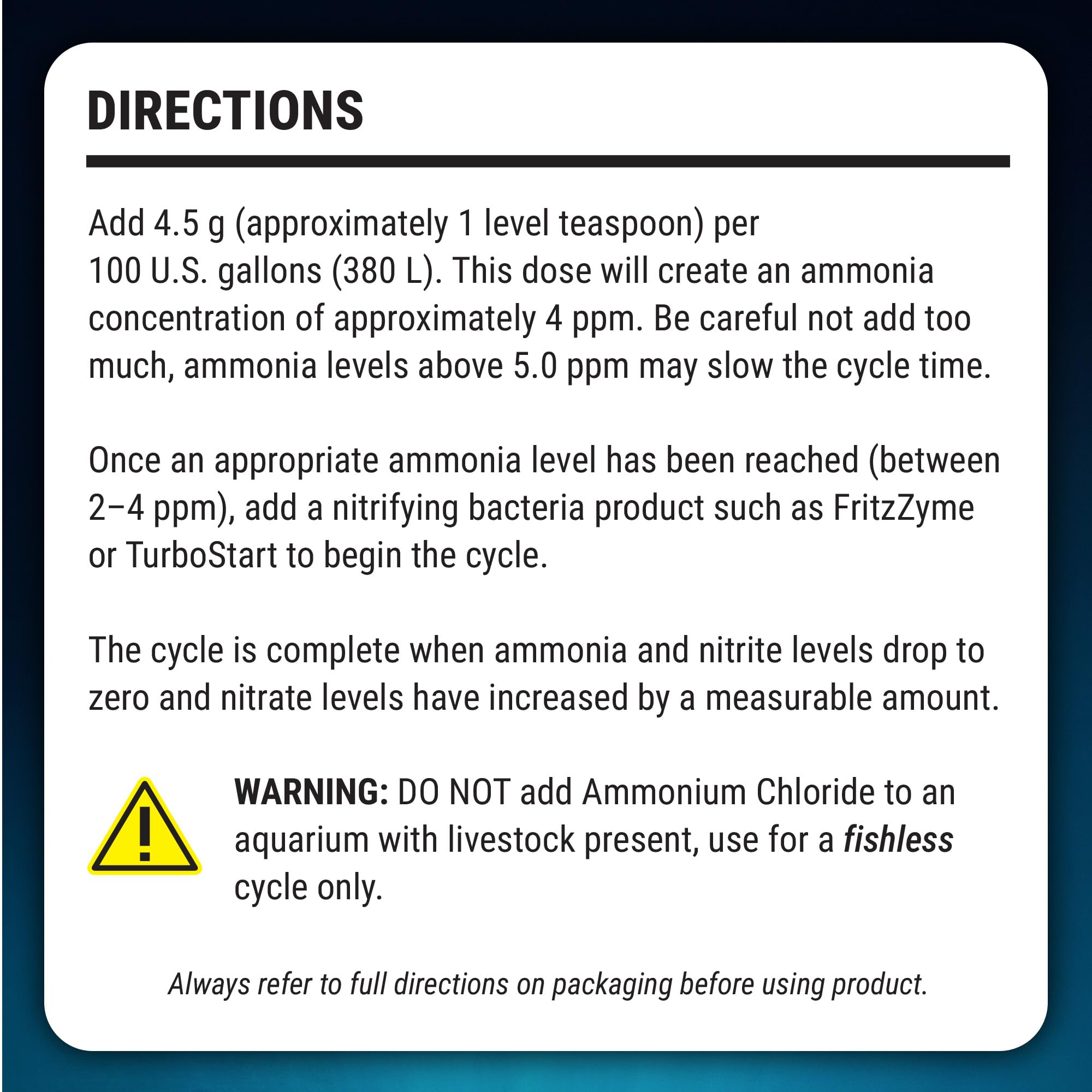 Fritz Ammonium Chloride paquet 500 g comparé à une bouteille pour échelle de taille
