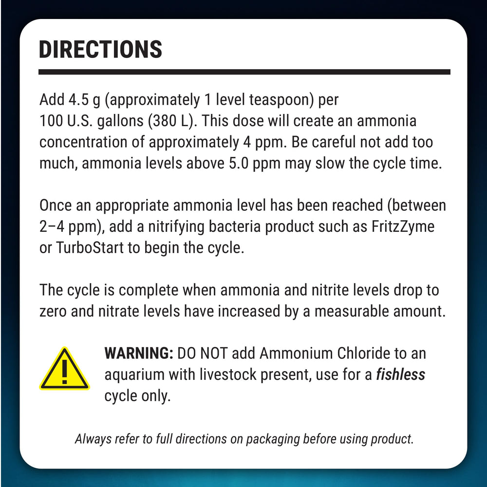 Fritz Ammonium Chloride paquet 500 g comparé à une bouteille pour échelle de taille