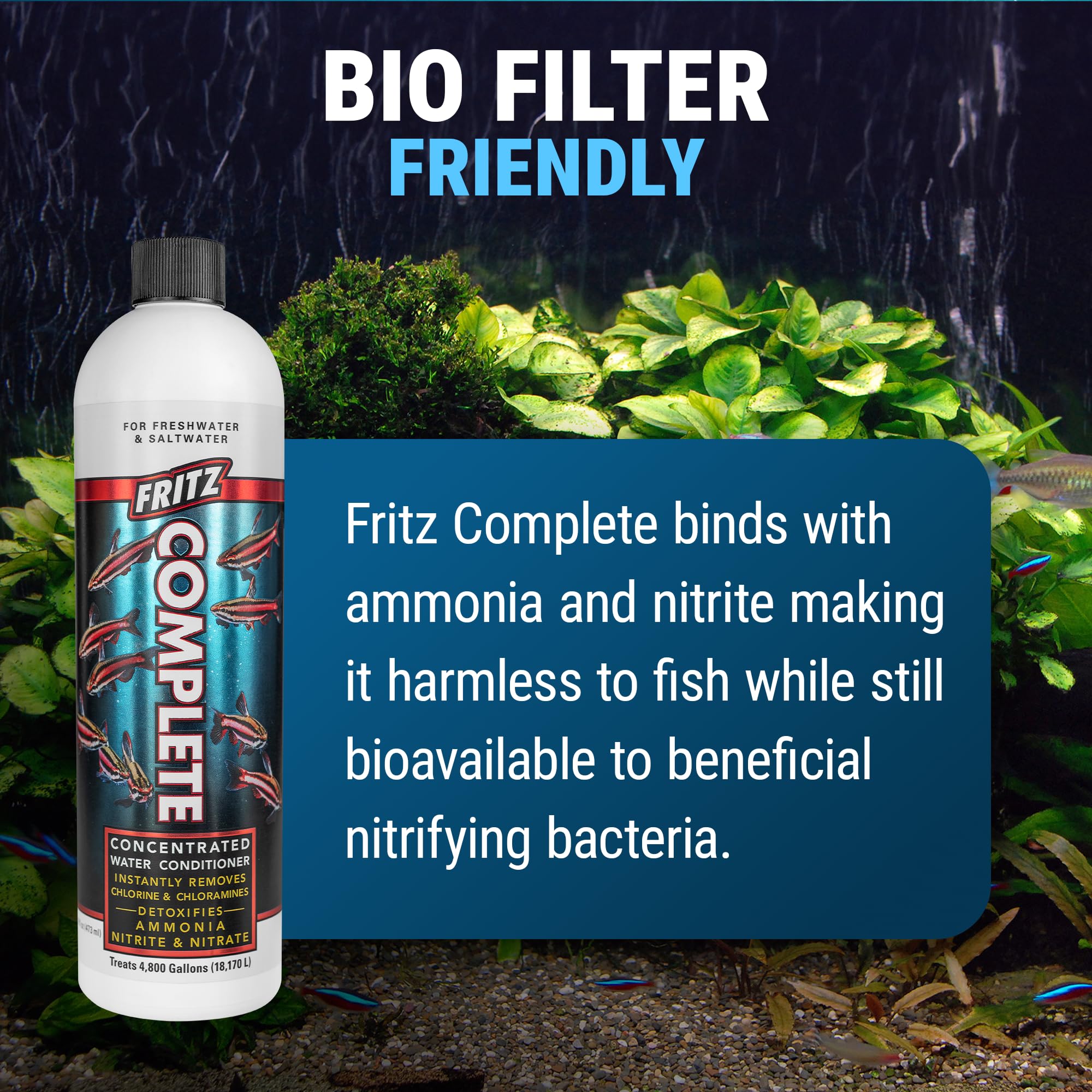 Fritz Aquatics texture gouttes illustrant formule fluide concentrée efficace
