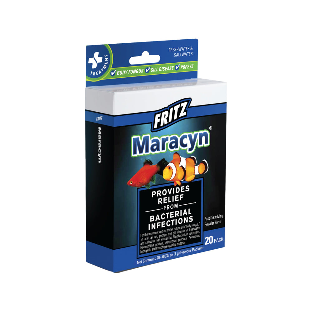 Fritz Aquatics Fritz Maracyn emballage avant montrant 20 sachets et instructions