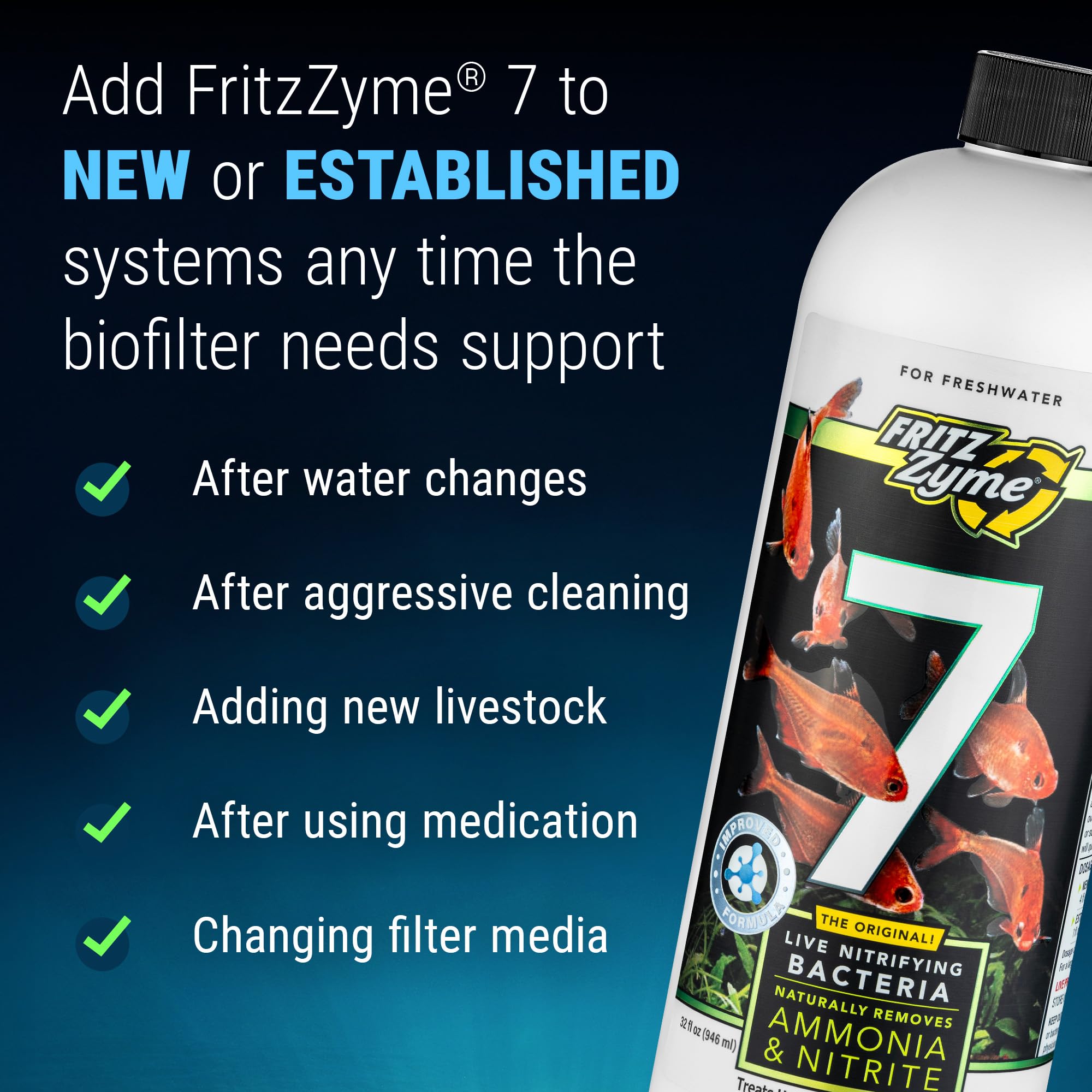 Fritz Aquatics liquide FritzZyme 7 montrant la texture, préparation stable sans réfrigération