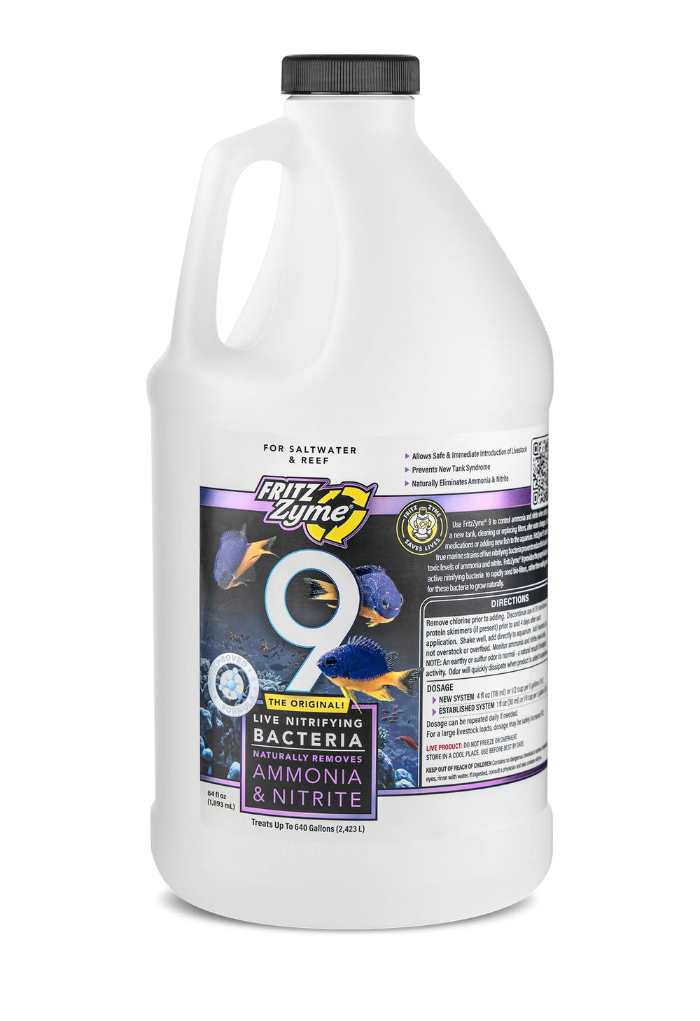 Fritz Aquatics FritzZyme 9 bouteille face montrant l’emballage et l’application simple