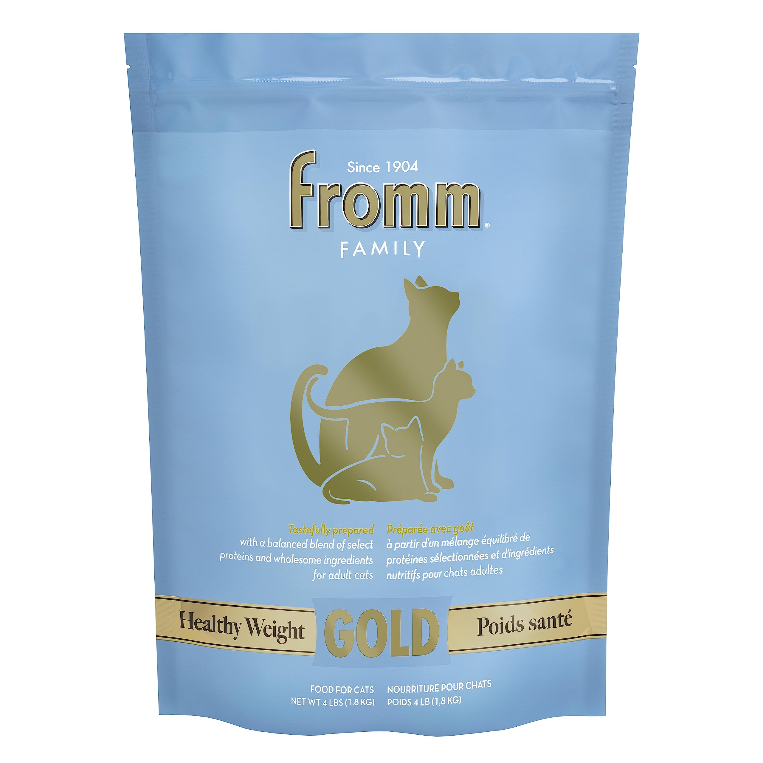Fromm paquet avant montrant recette Healthy Weight Gold, visuel rassurant