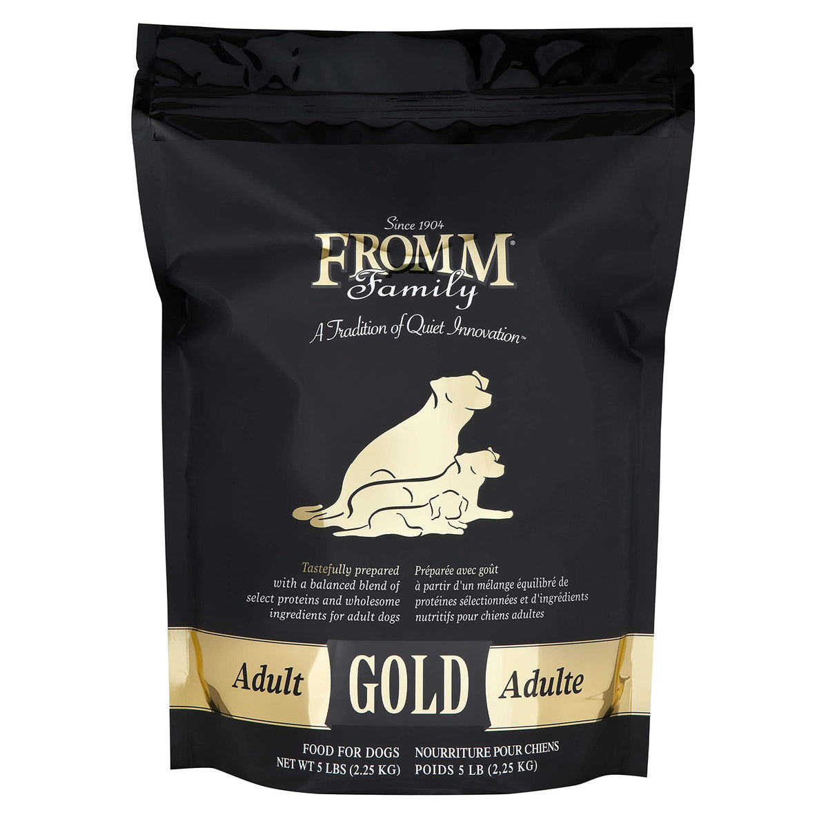 Fromm sac poulet 5 lb montrant l’emballage et bénéfice qualité