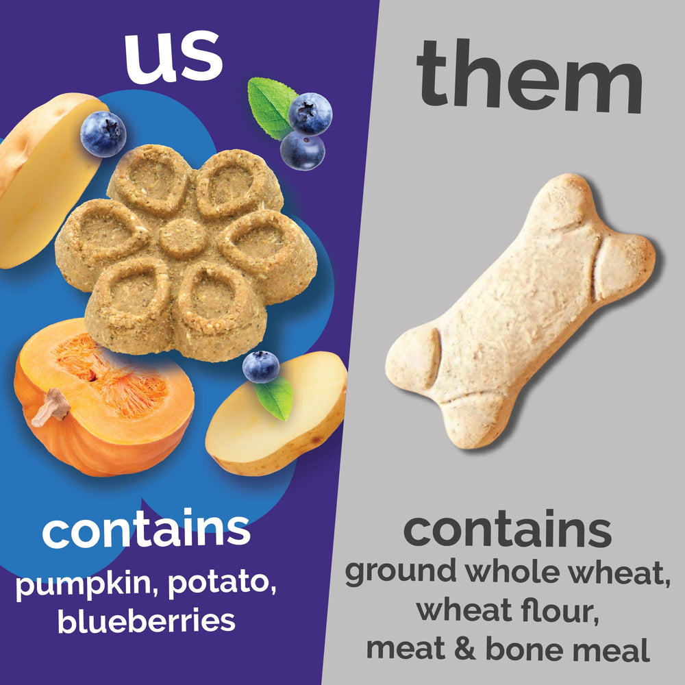 Fruitables ingrédients vrais potiron et myrtilles illustrés
