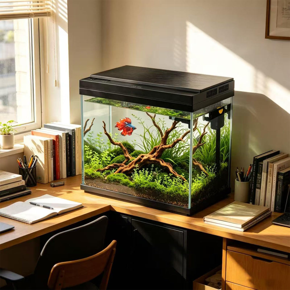 FS&AQ aquarium posé sur bureau décoratif idéal pour petits espaces