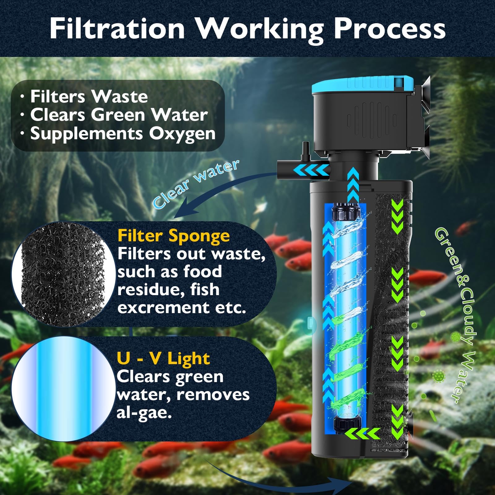 FUMAK filtre gros plan éponge filtrante retenant déchets pour eau plus claire
