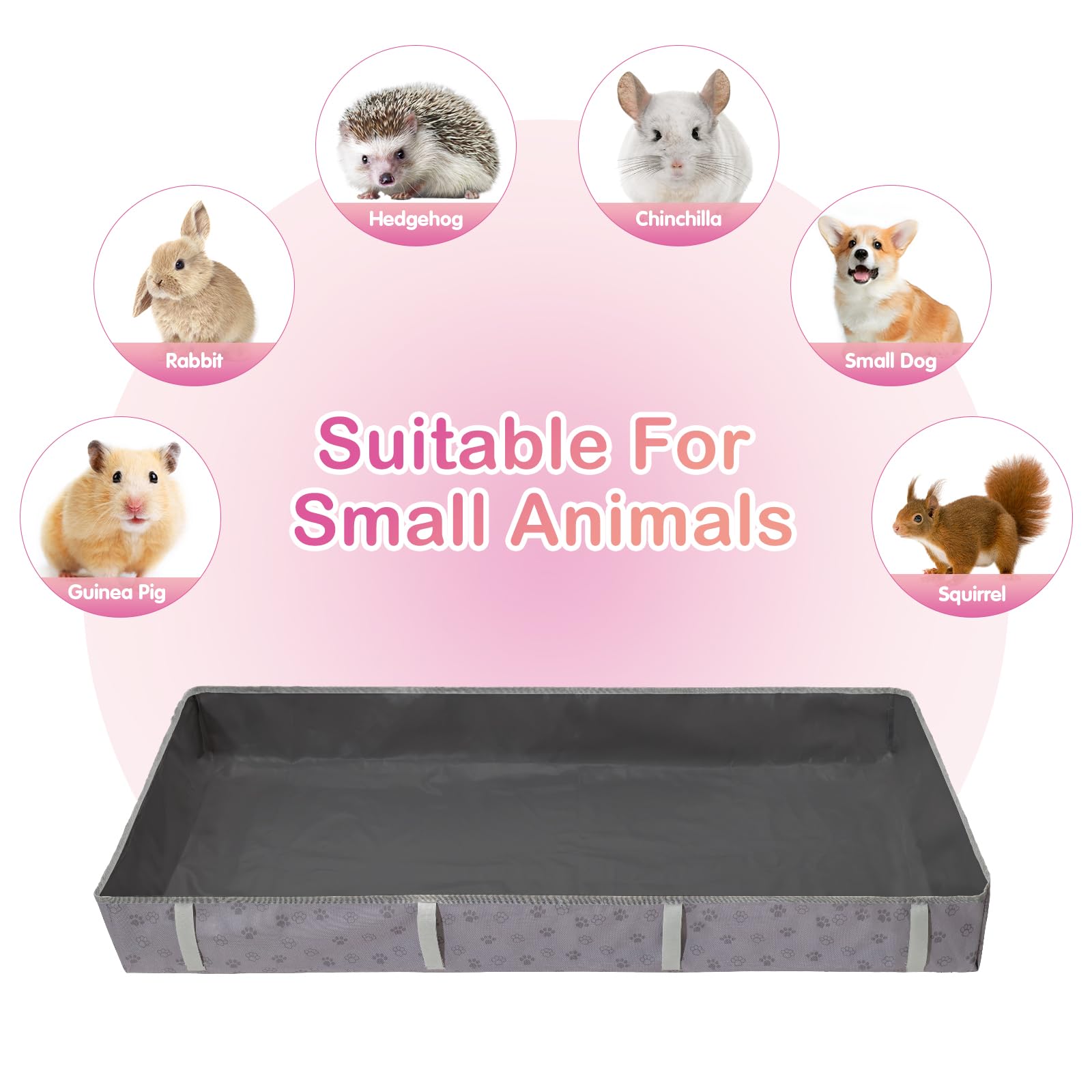 FunFurry tapis à l'échelle montrant dimensions adaptées cage