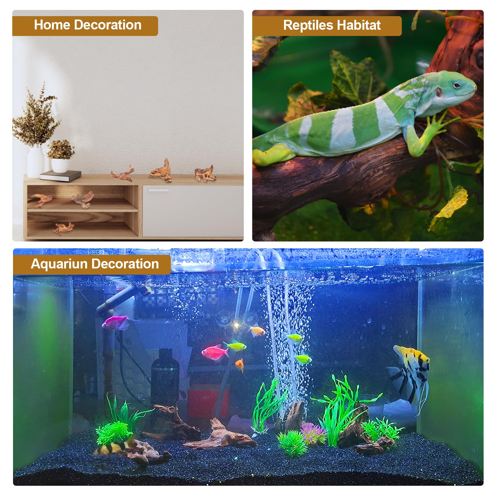 FUNOJOY bois flotté en aquarium avec mousse, améliore l'esthétique du bac