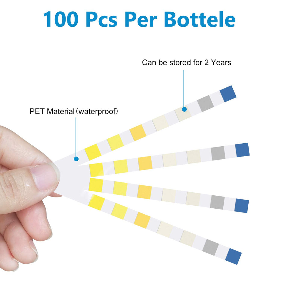 FUNSWTM bouteille ouverte et 100 bandelettes affichant contenu du kit