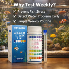 FUNSWTM bandelette immergée dans aquarium démontrant procédure simple