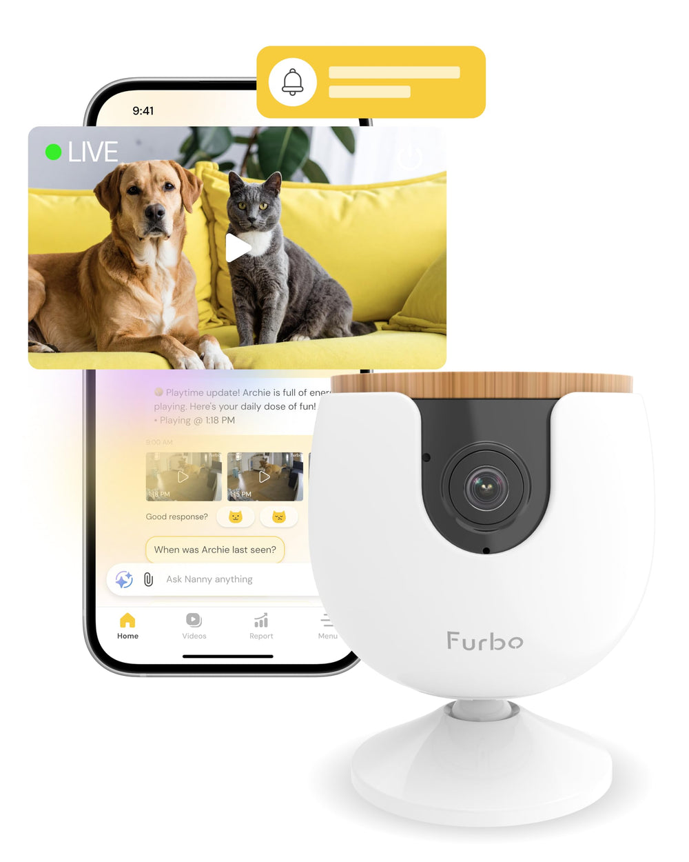 Furbo Mini face avant montrant design compact et installation facile