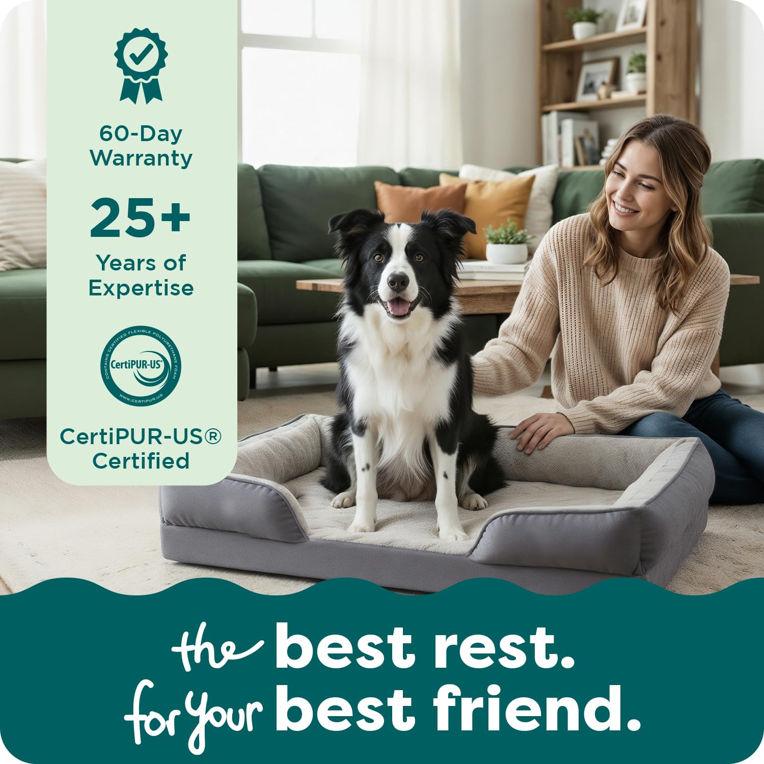 Furhaven étiquette et emballage affichant certification sécurité mousse
