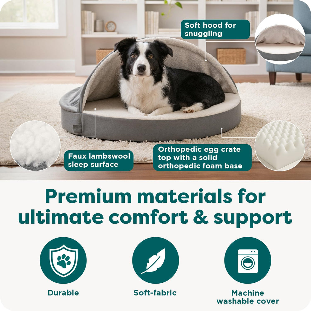 Furhaven mousse orthopédique coupe montrant couches, soutien équilibré