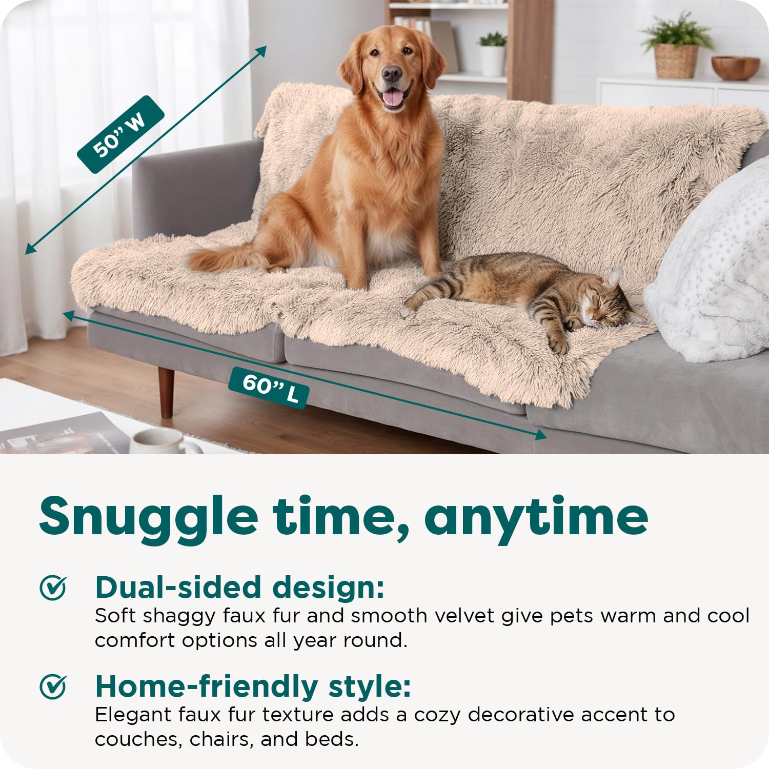 Furhaven plaid montré à l'échelle sur canapé pour grands chiens