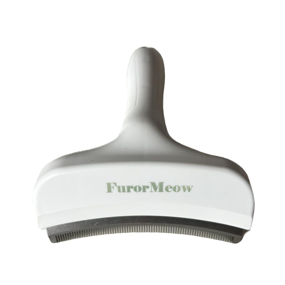 FurorMeow vue avant de la brosse blanche montrant la forme et la taille, praticité