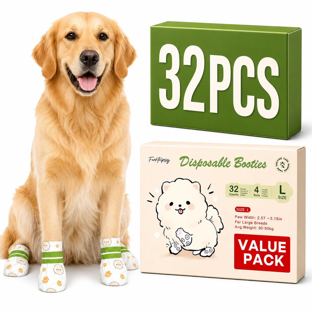 Furrtripsy boîte de bottines jetables montrant le contenu, protection pratique
