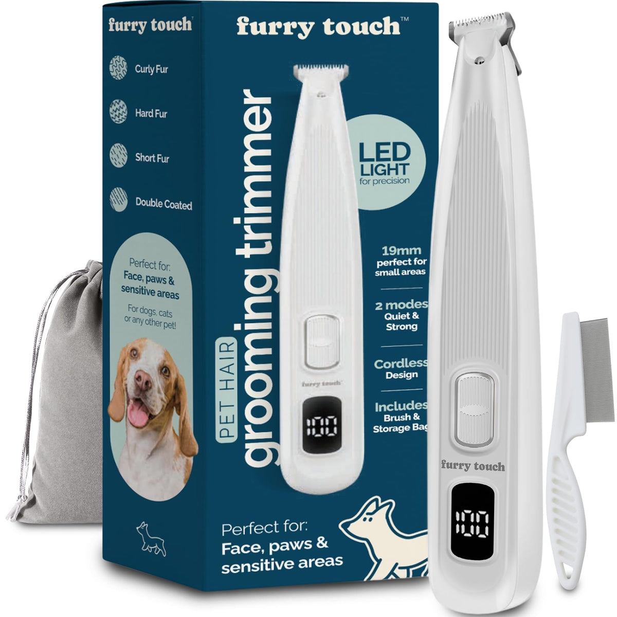 Furry Touch face avant tondeuse montrant design ergonomique et prise en main confortable