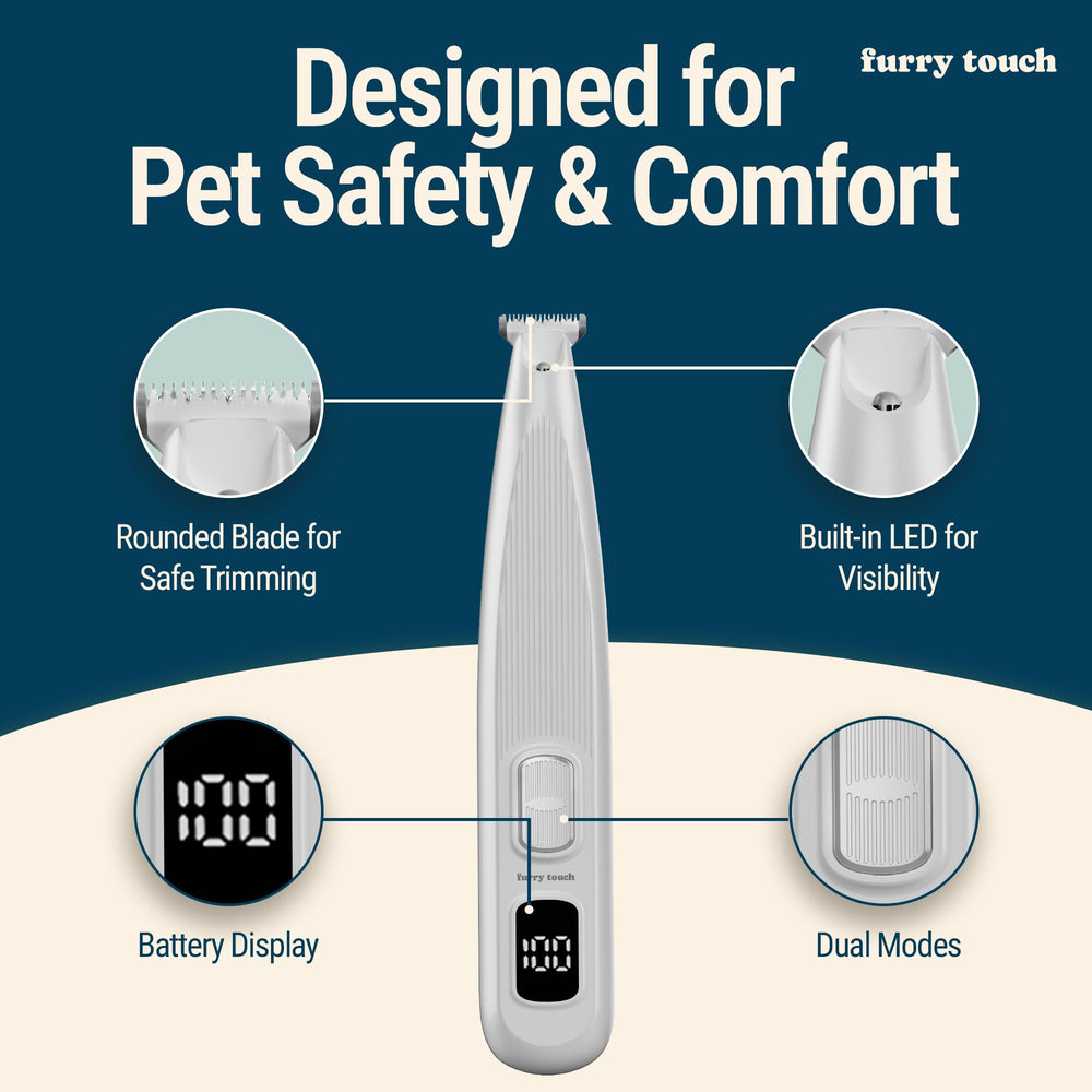 Furry Touch tondeuse en usage sur patte de chien pour taille propre et sans stress