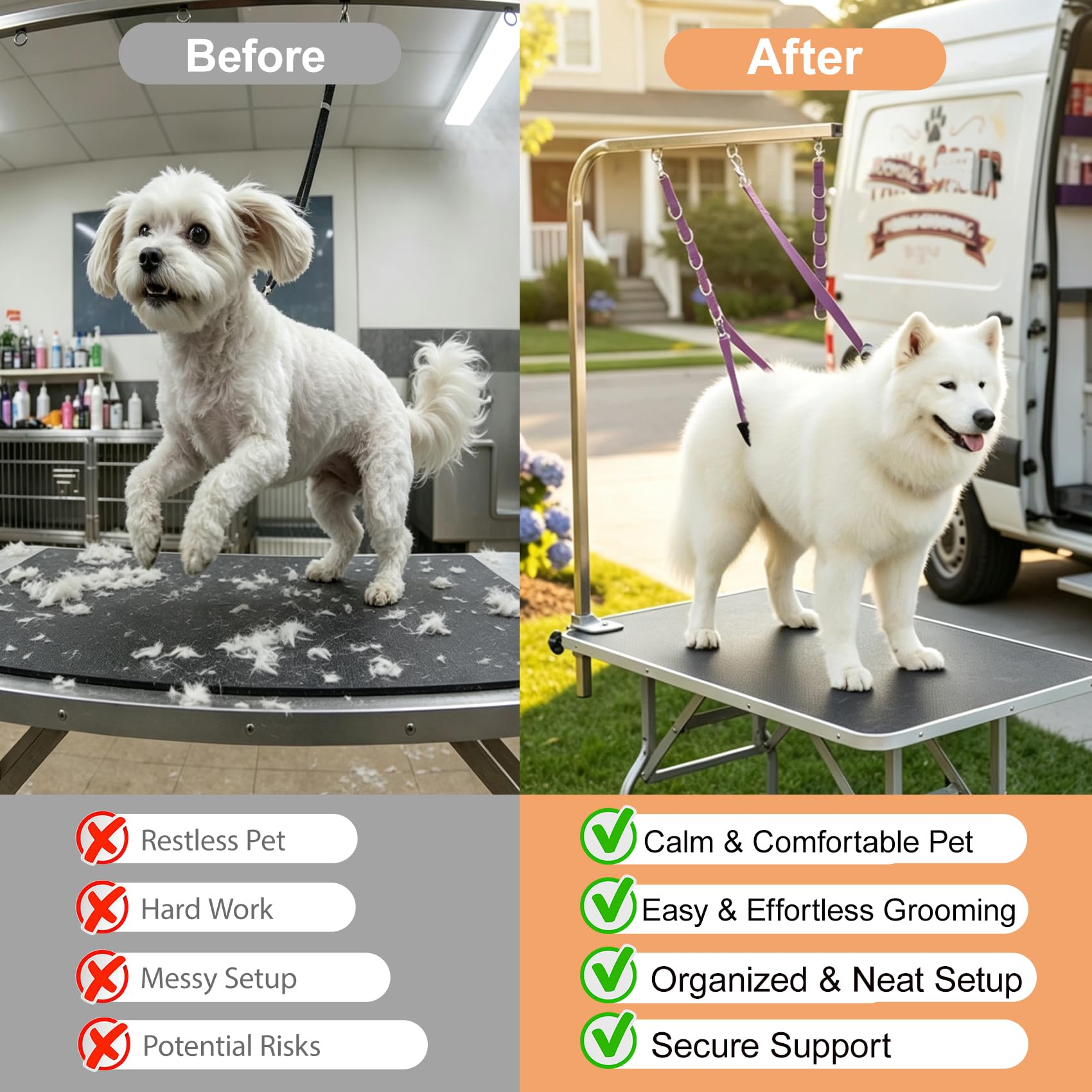 FURSDOLY en usage sur table de toilettage pour stabilité
