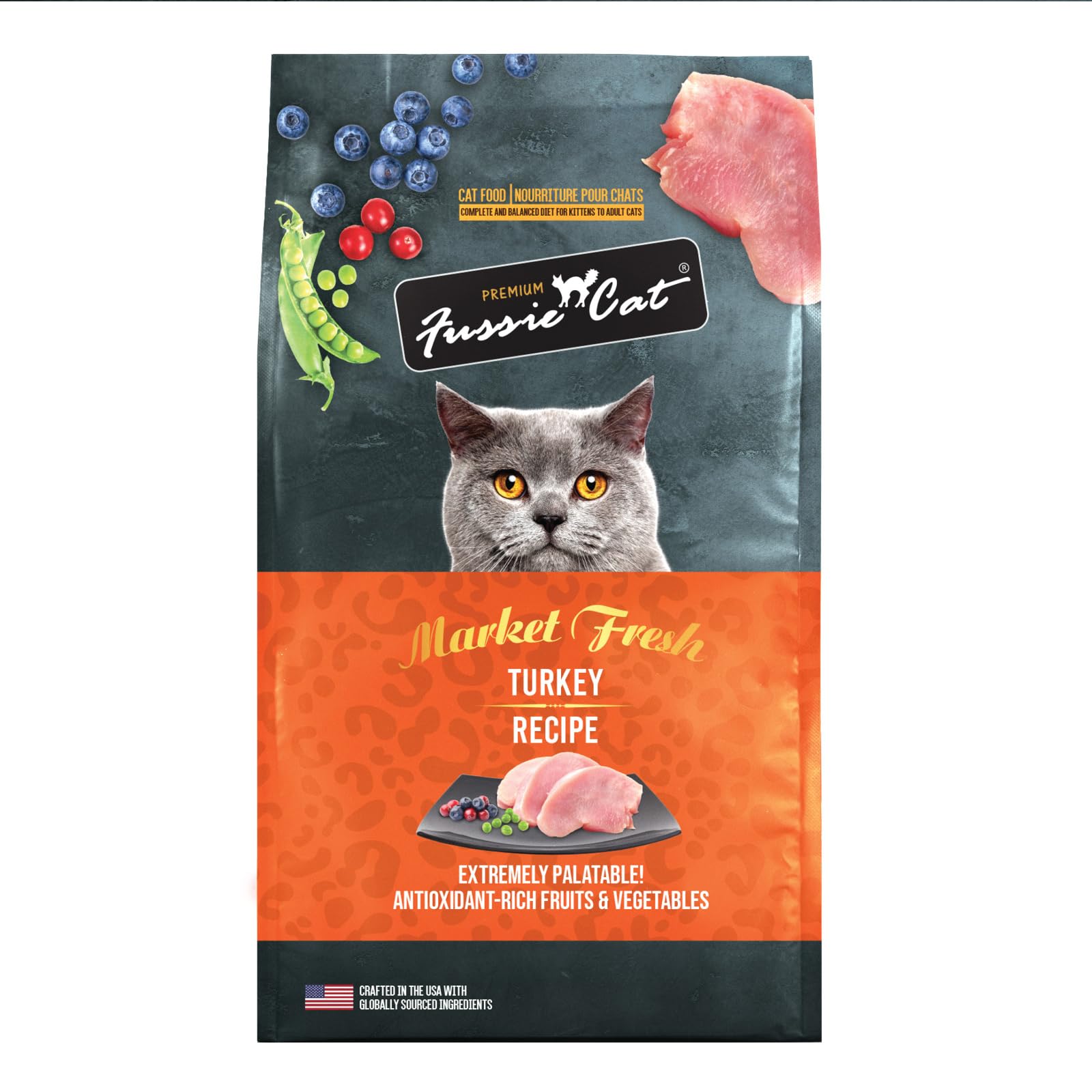 Fussie Cat emballage avant montrant design et poids, rassure sur qualité