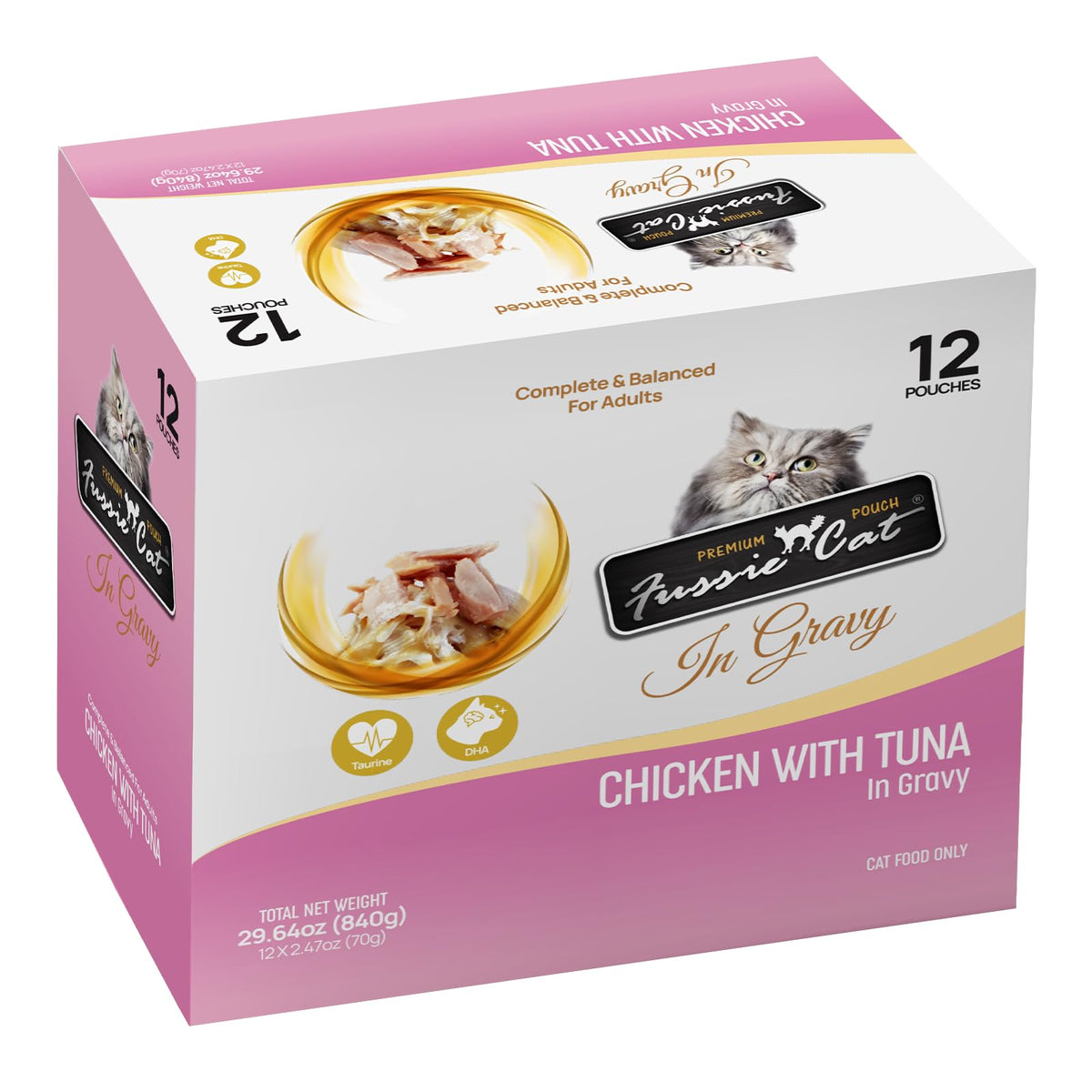 Fussie Cat sachet face montrant l’emballage pratique et portionnable